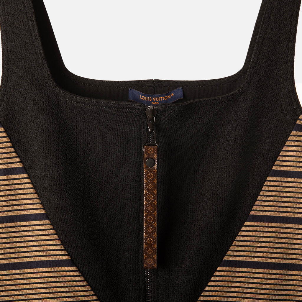 Louis Vuitton Black & Tan Viscose Blend Striped Dress (2025)
