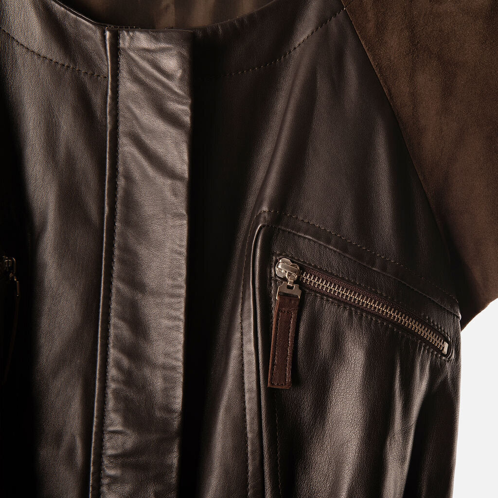 Sportmax Brown Lamb Leather & Suede Belted Dress