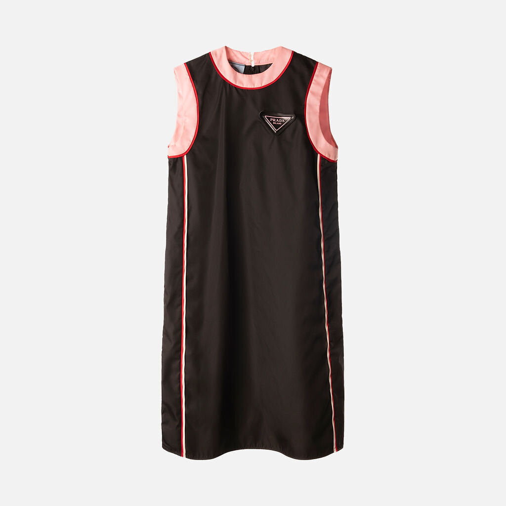 Prada Pink & Black Nylon Logo Midi Dress