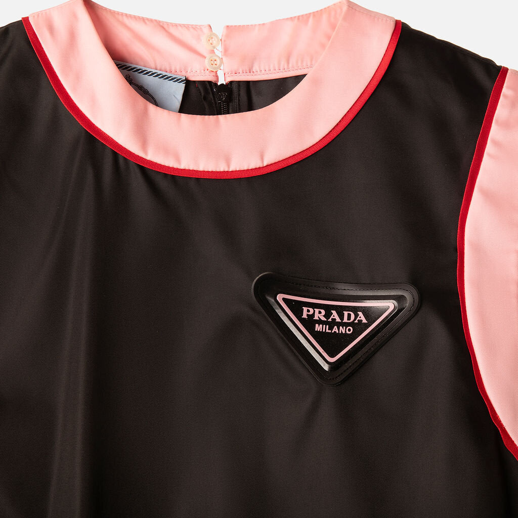 Prada Pink & Black Nylon Logo Midi Dress