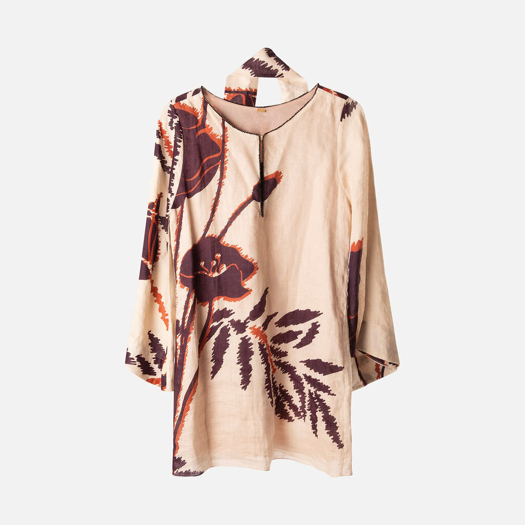 Juan de Dios Beige Linen Beaded Mini Dress