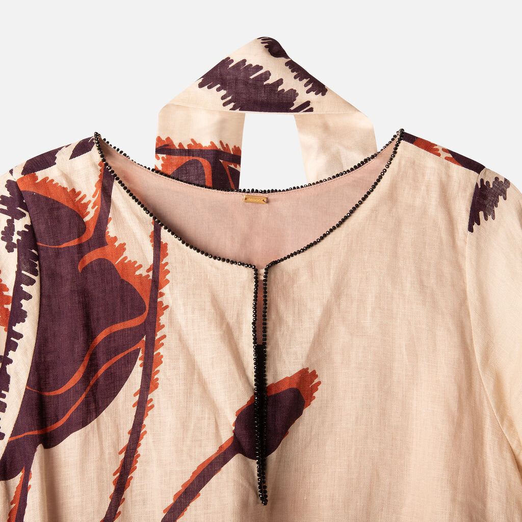 Juan de Dios Beige Linen Beaded Mini Dress
