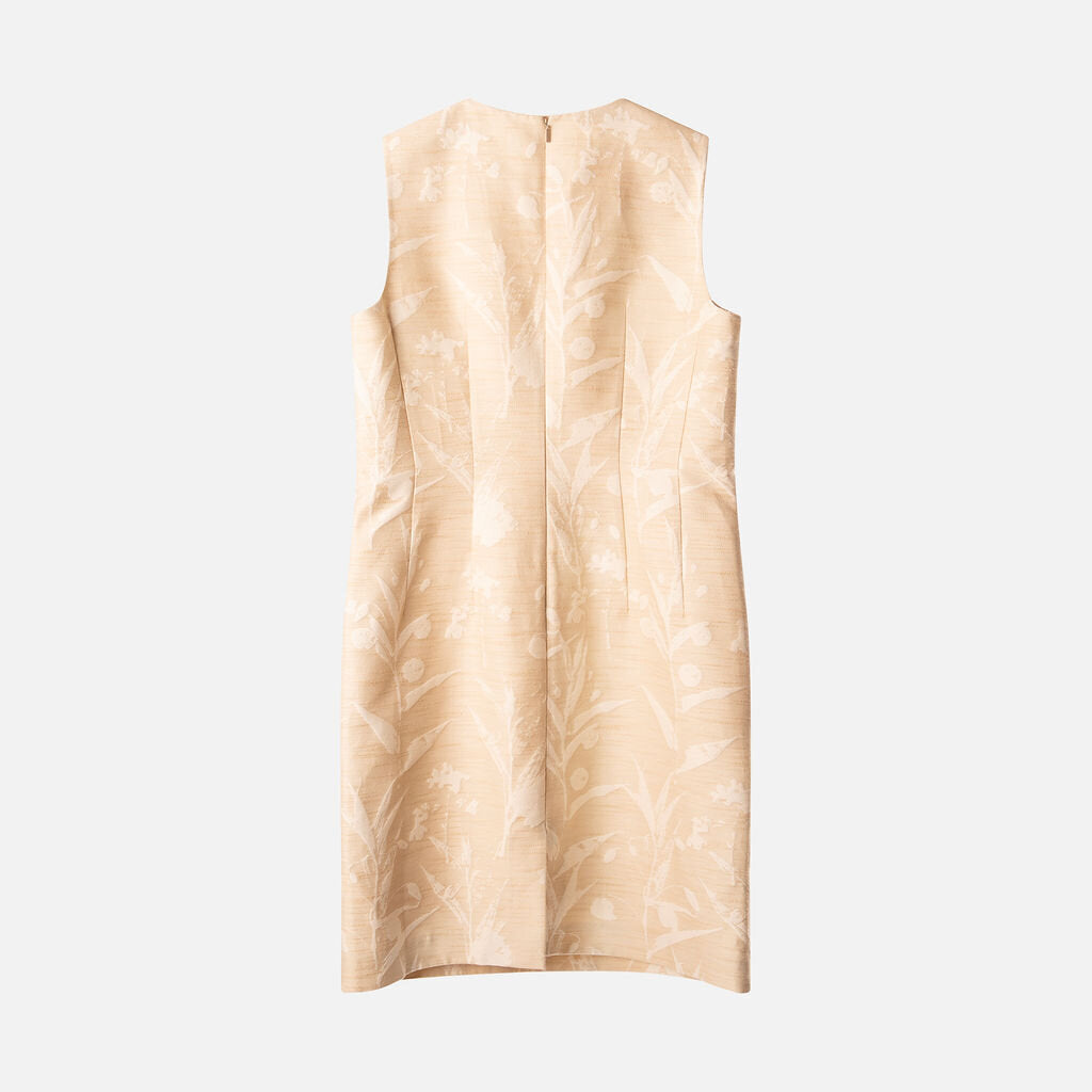 Lafayette 148 Beige & White Floral Cotton & Silk Midi Dress