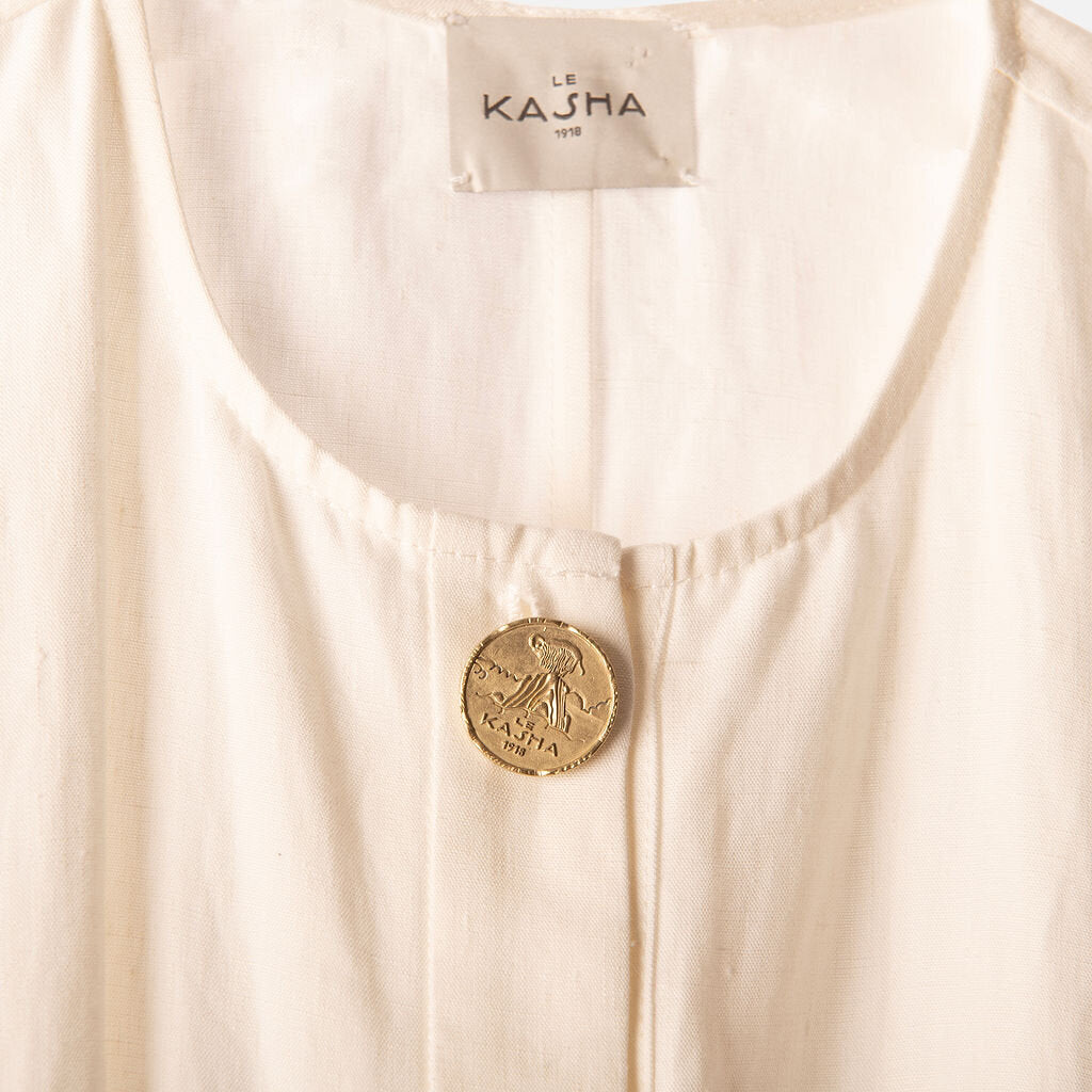 Le Kasha White Linen Belted Jumpsuit