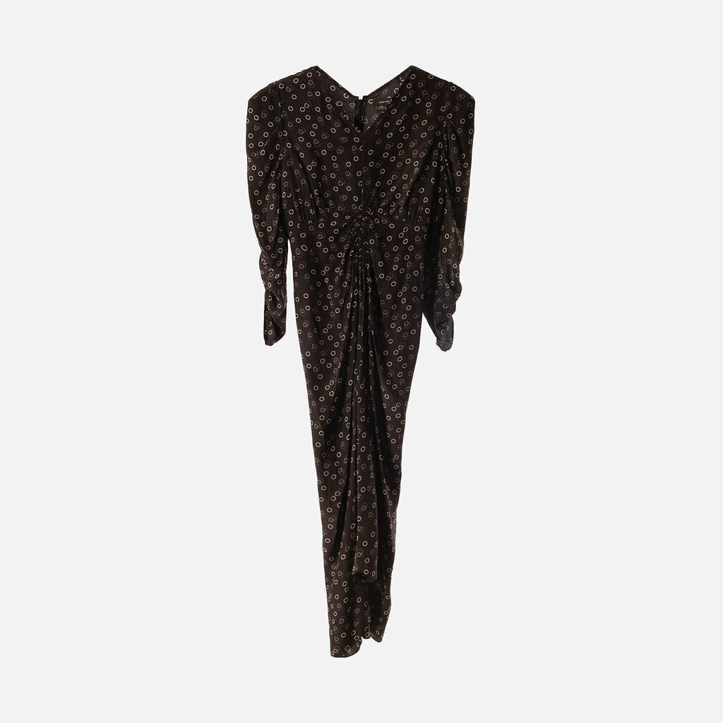 Isabel Marant Black Silk Print Ruched Dress