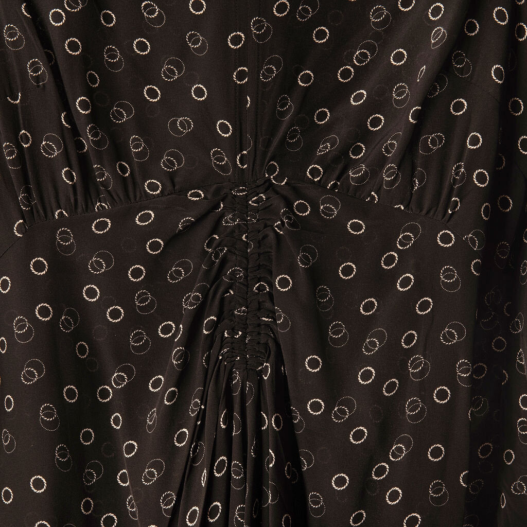 Isabel Marant Black Silk Print Ruched Dress
