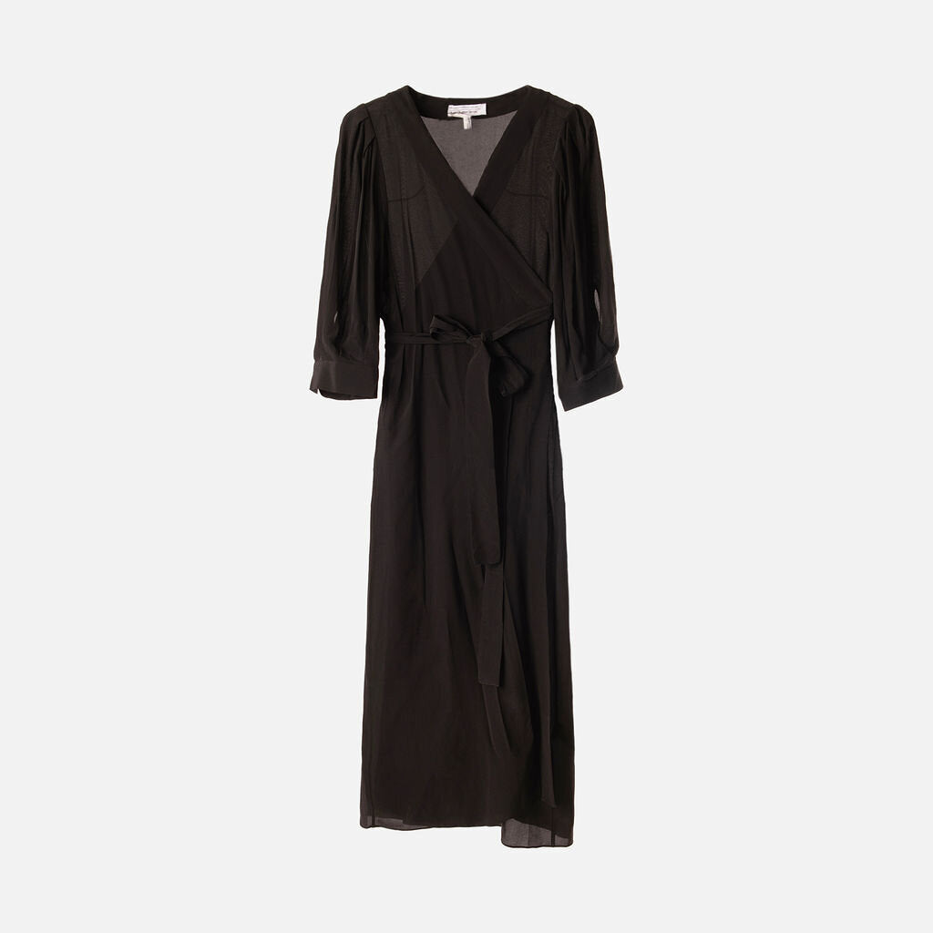 & Other Stories Black Silk Belted Midi Dress