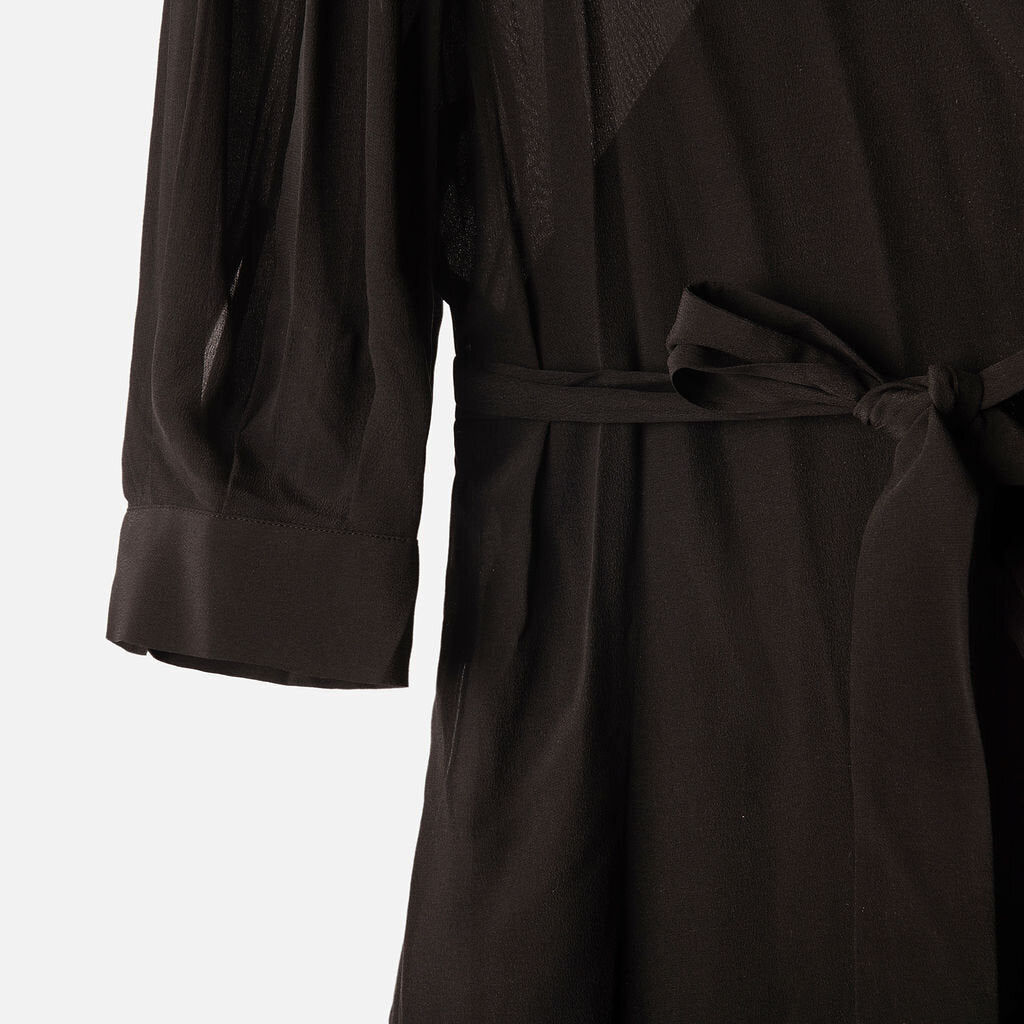 & Other Stories Black Silk Belted Midi Dress