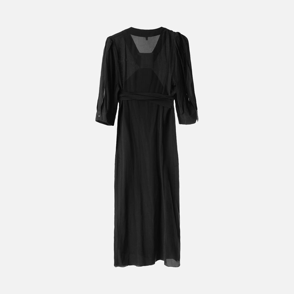 & Other Stories Black Silk Belted Midi Dress