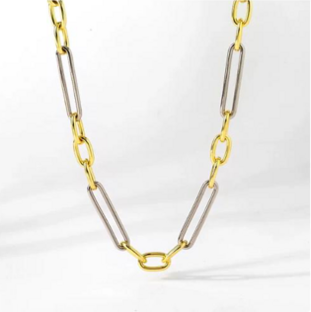 THE Mixed Metal Elongated paperclip NECKLACE