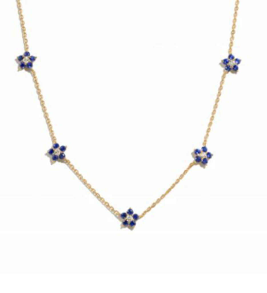 SAPPHIRE DIAMOND FLOWER NECKLACE YG