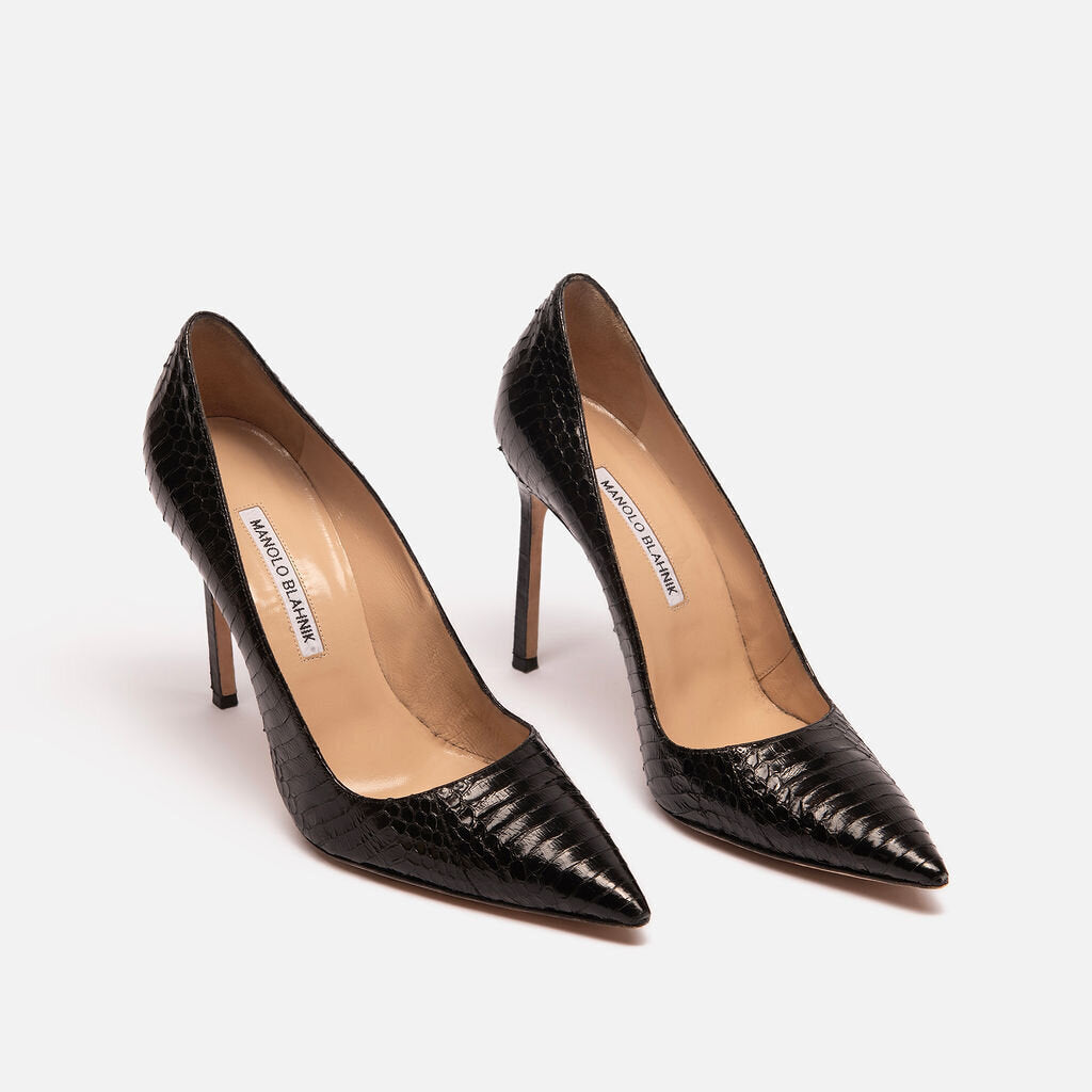 Manolo Blahnik Black Embossed Leather Pump