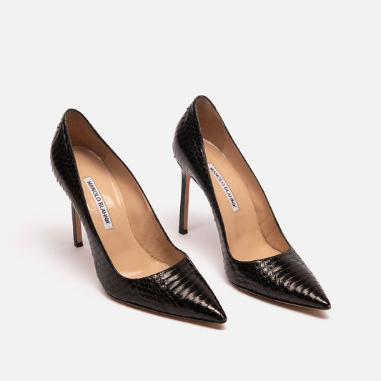 Manolo Blahnik Black Embossed Leather Pump