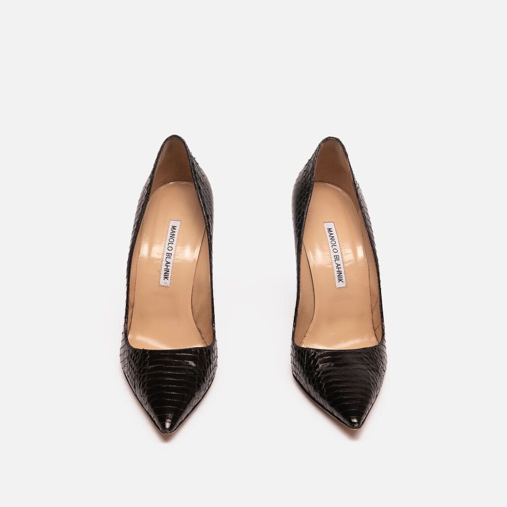 Manolo Blahnik Black Embossed Leather Pump