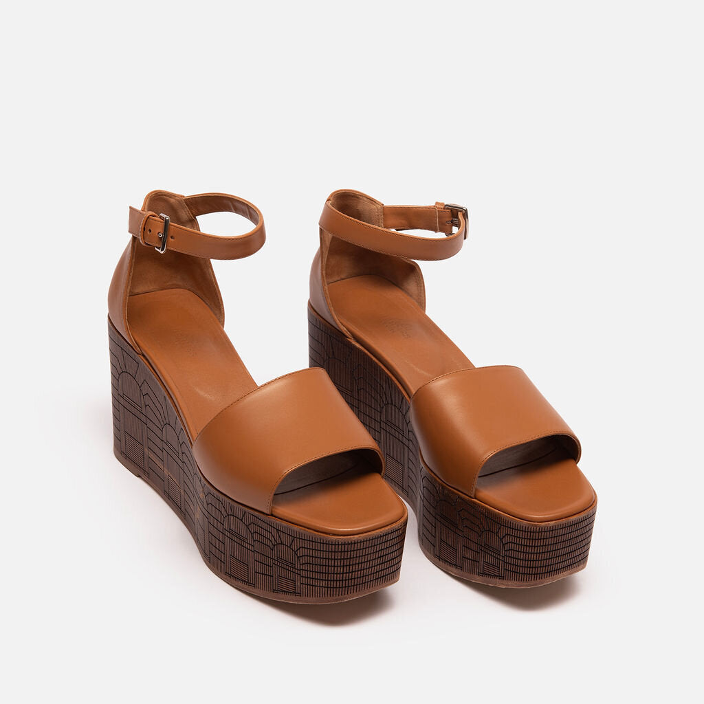 Hermes Brown Calfskin Platform "Illusion" Sandals (41)