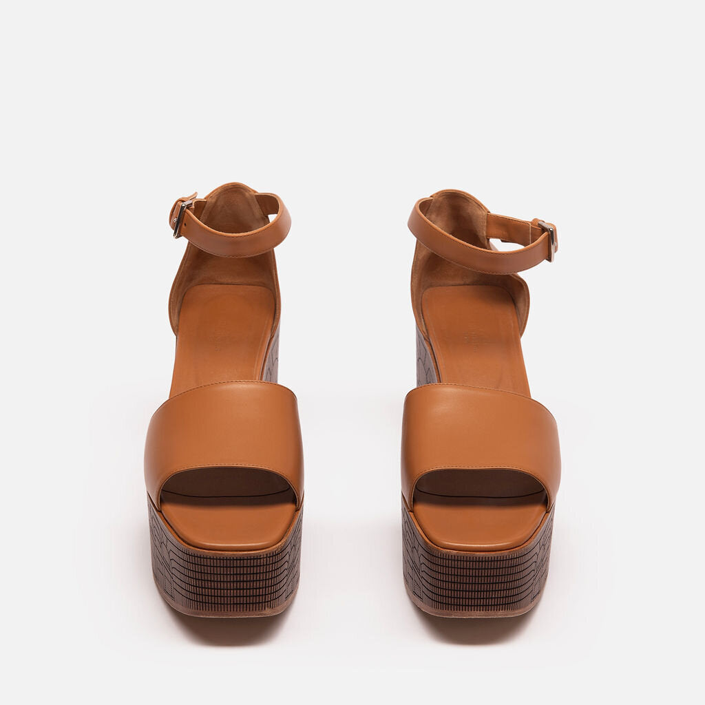 Hermes Brown Calfskin Platform "Illusion" Sandals (41)