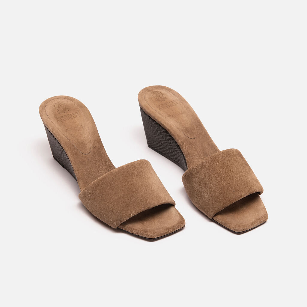 Brunello Cucinelli Brown Suede Caviar Wedge