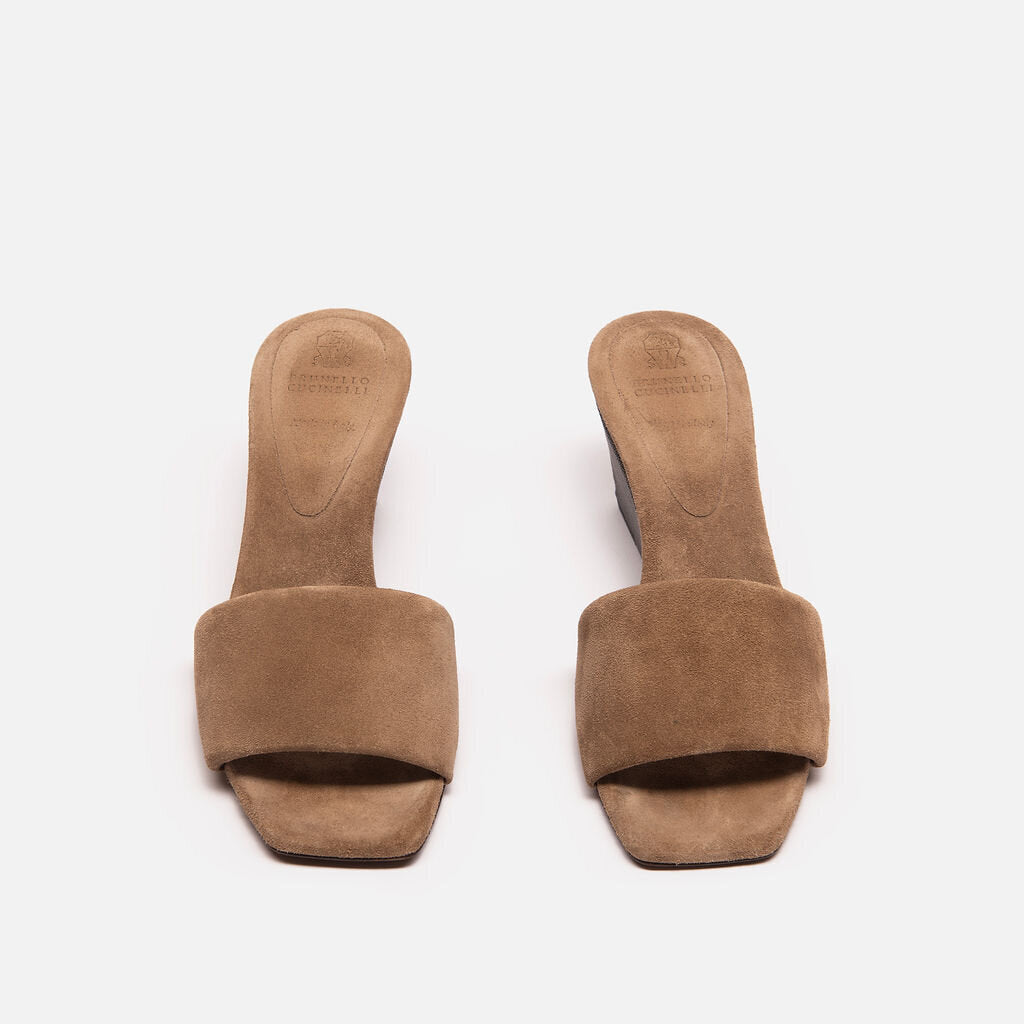 Brunello Cucinelli Brown Suede Caviar Wedge
