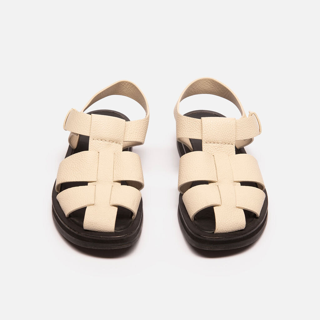 The Row Cream Leather Fisherman Sandal