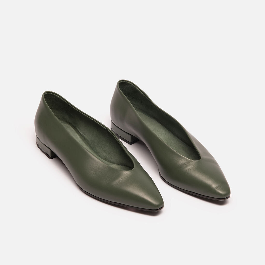 Loro Piana Green Leather Ponted Toe Flat
