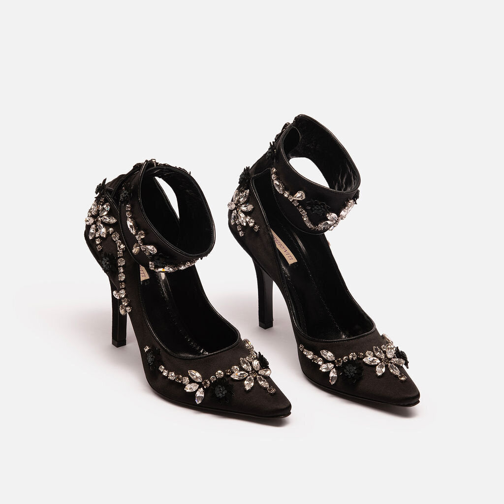 Fabrizio Viti Black Rhinestone Ankle Strap Heel