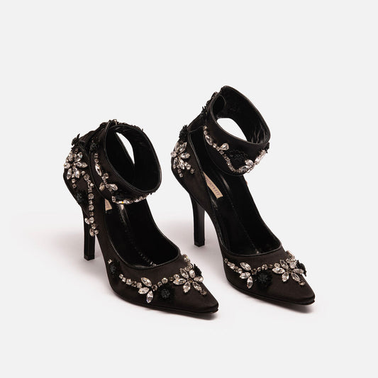 Fabrizio Viti Black Rhinestone Ankle Strap Heel