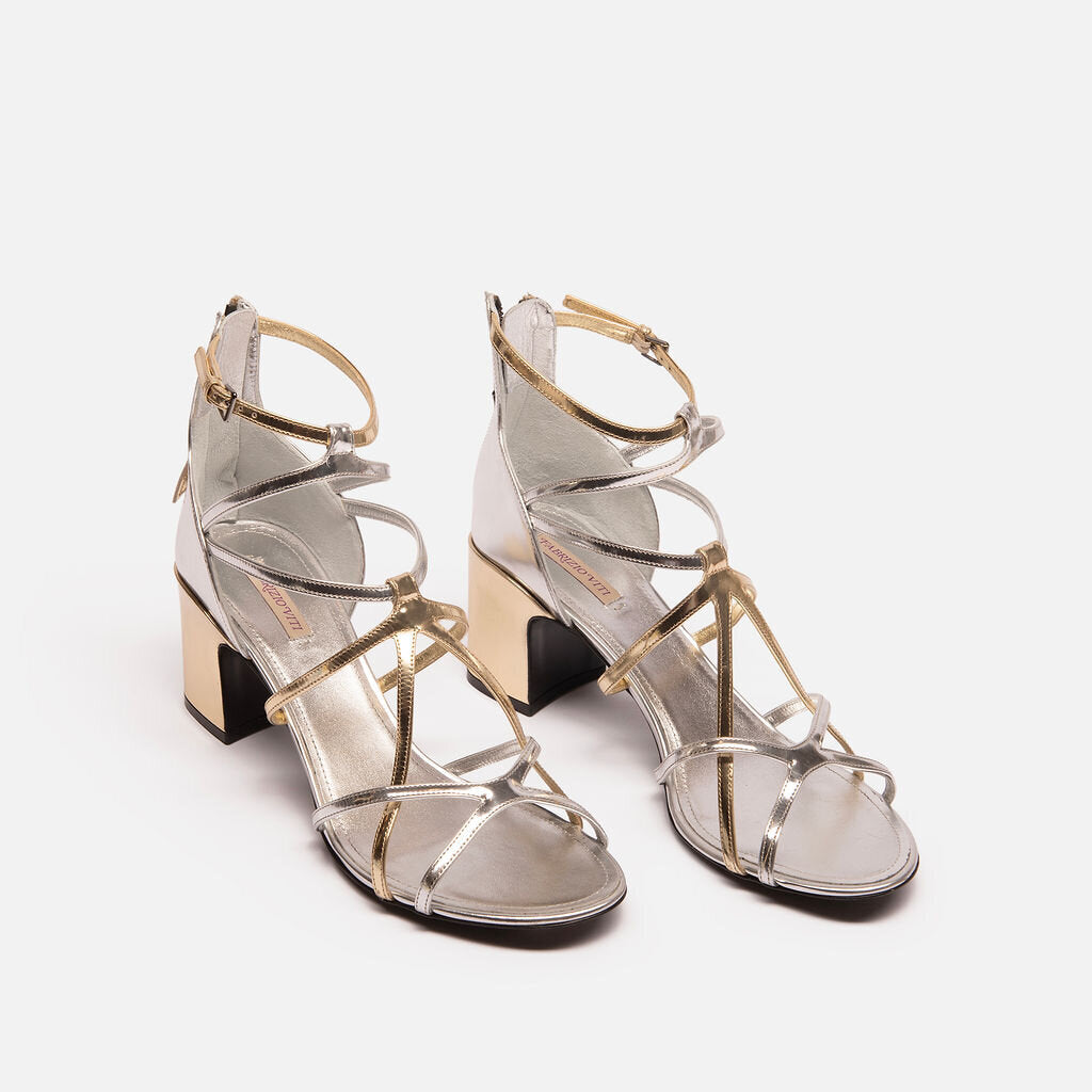 Fabrizio Viti Silver & Gold Strappy Block Heel