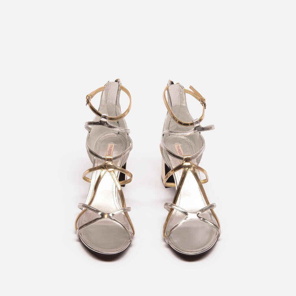 Fabrizio Viti Silver & Gold Strappy Block Heel