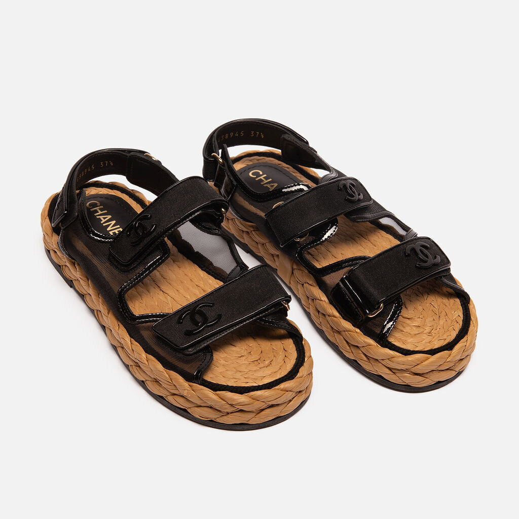 Chanel Black Mesh Espadrille Dad Sandal