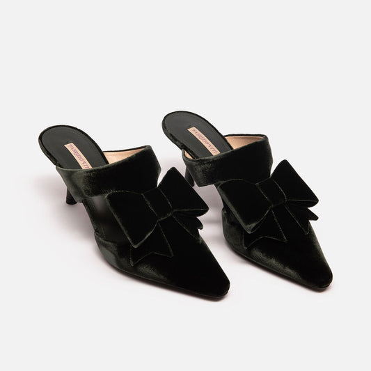Fabrizio Viti Green Velvet Bow Kitten Heel