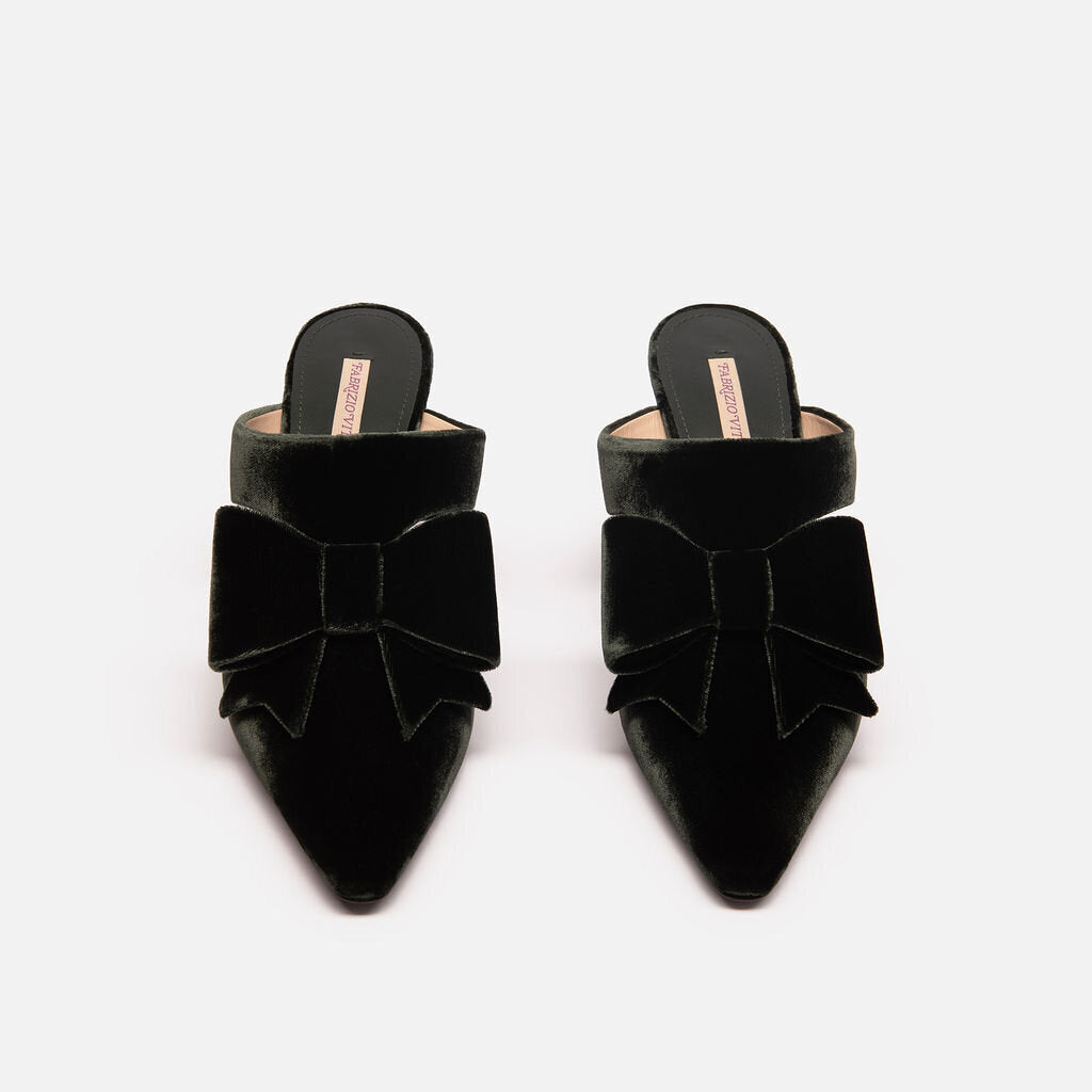 Fabrizio Viti Green Velvet Bow Kitten Heel