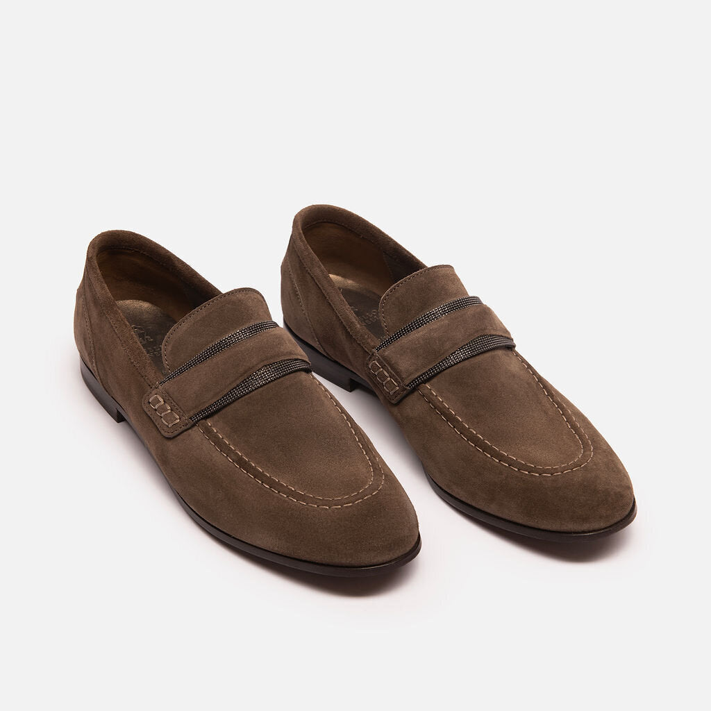 Brunello Brown Suede Embellished Loafers