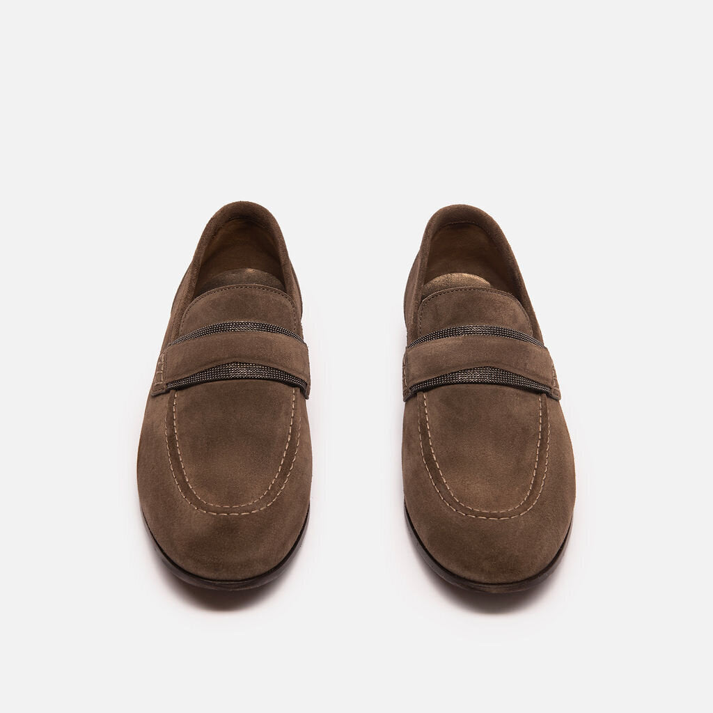 Brunello Brown Suede Embellished Loafers