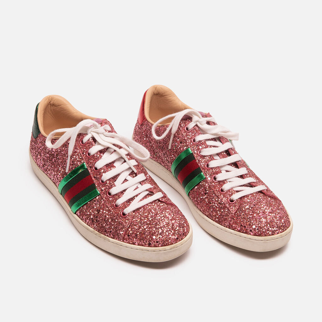 Gucci Pink Glitter Web Sneaker