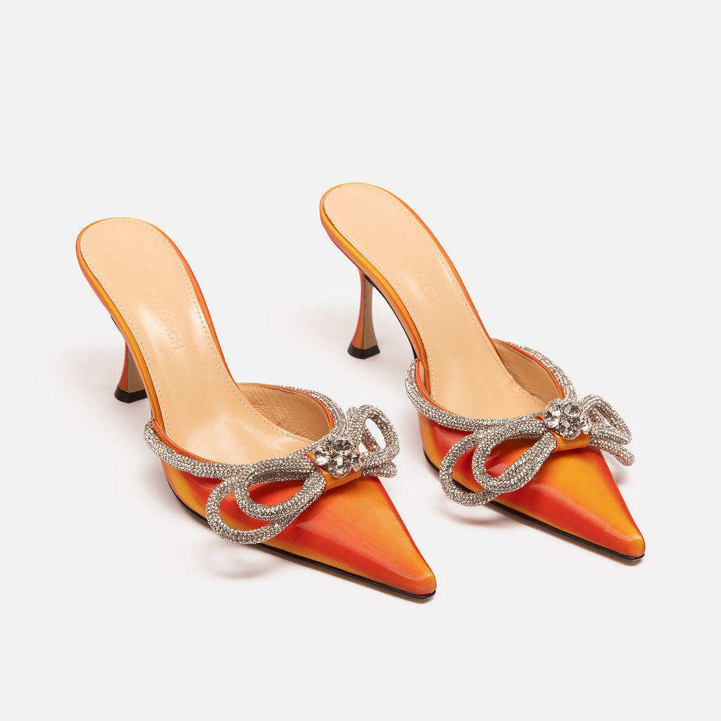 Mach & Mach Orange Crystal Bow Heeled Mules