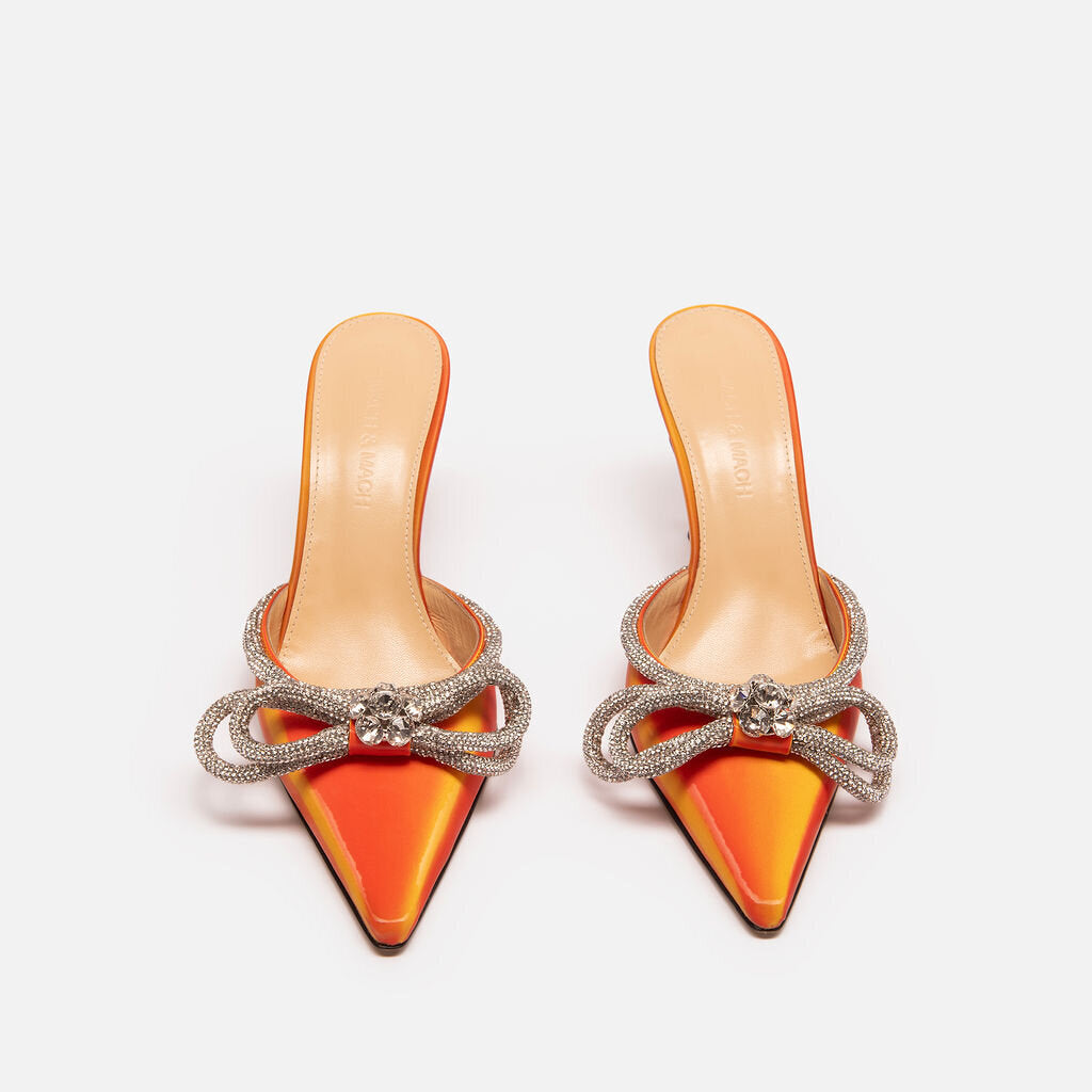 Mach & Mach Orange Crystal Bow Heeled Mules