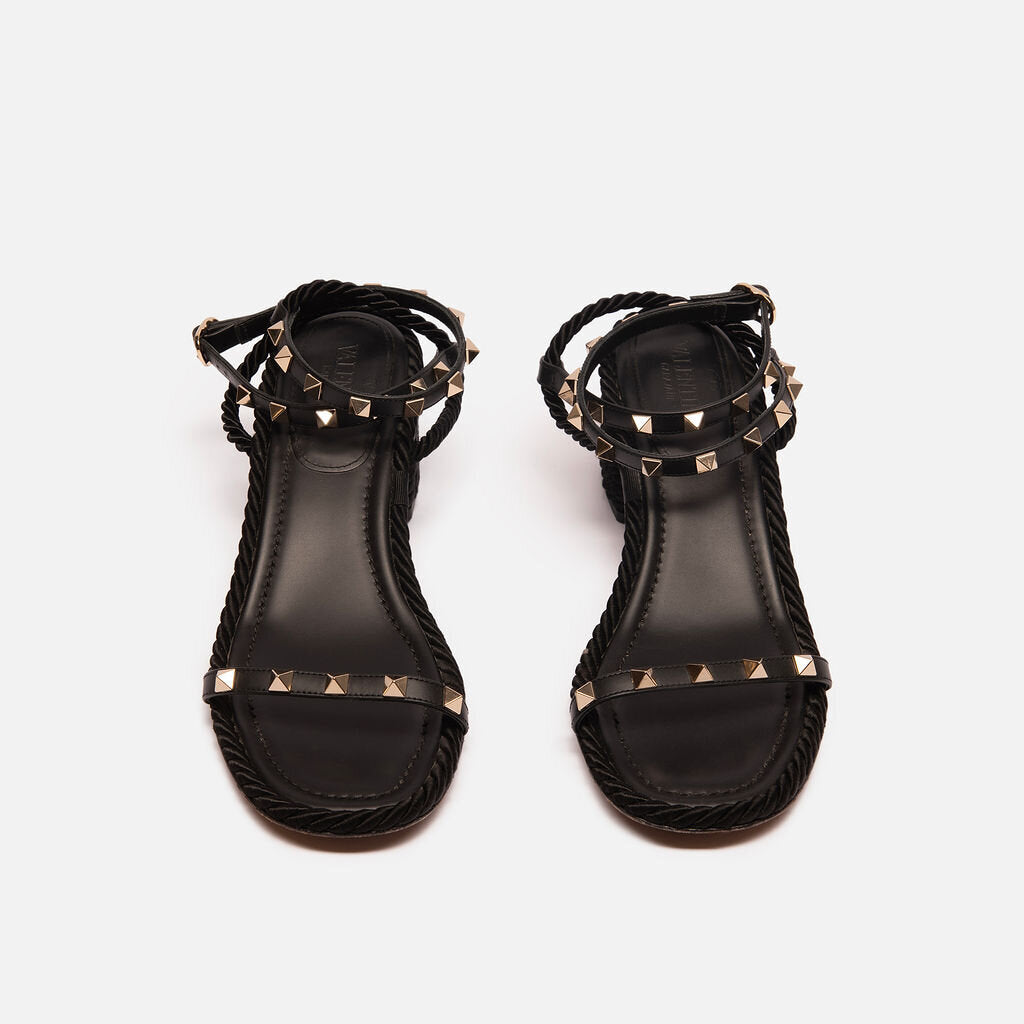 Valentino Black Rope Rockstud Sandal Heel