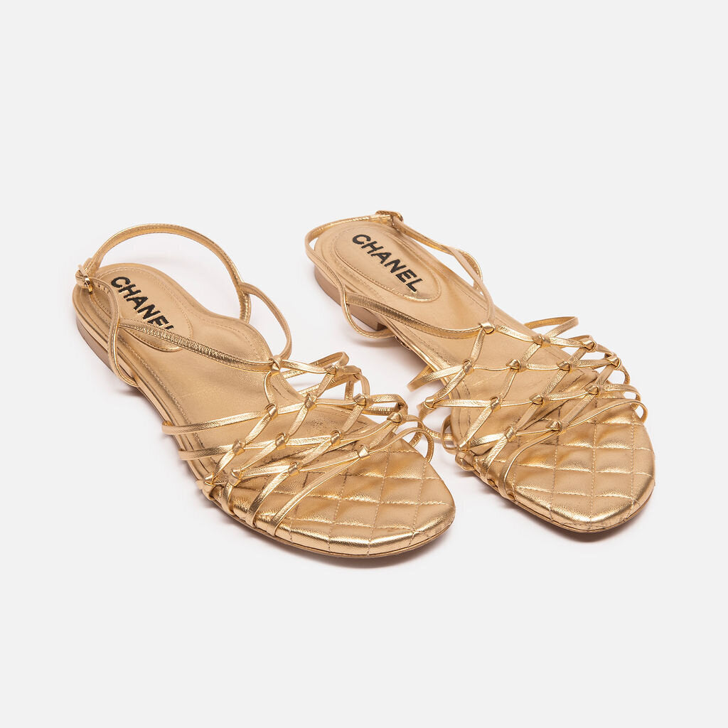 Chanel 2021 Gold Leather Slingback Sandal