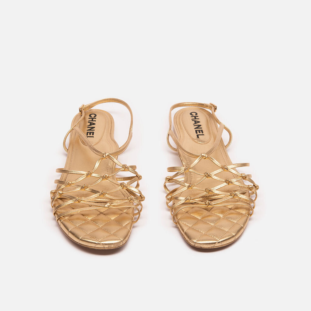Chanel 2021 Gold Leather Slingback Sandal