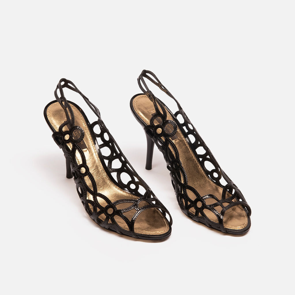 Louis Vuitton Black Patent Leather Cut Out Heel
