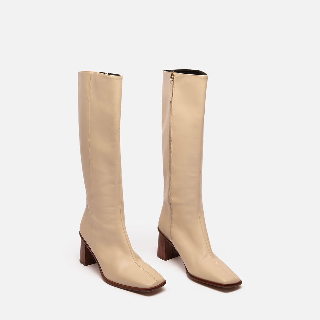 Alohas Cream Leather Knee High Boot