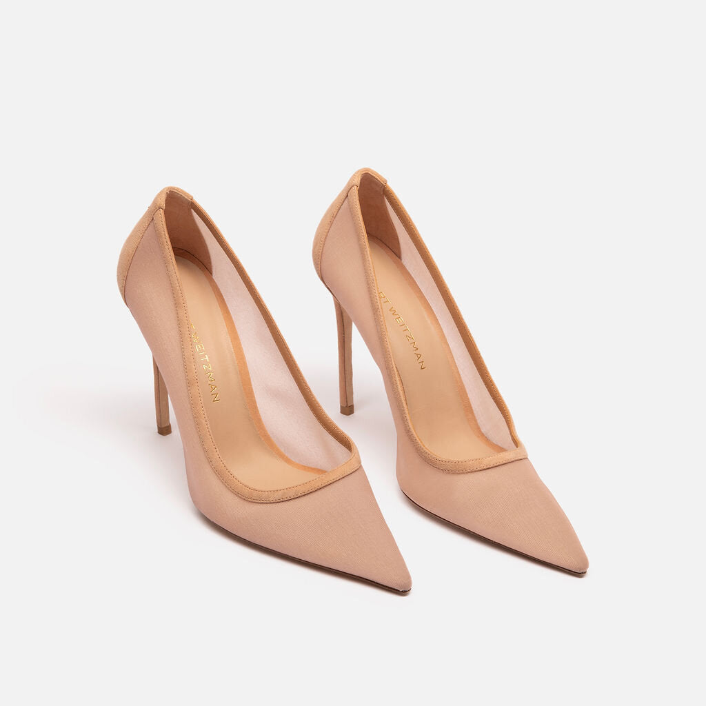 Stuart Weitzman Nude Mesh Pointed Toe Pumps