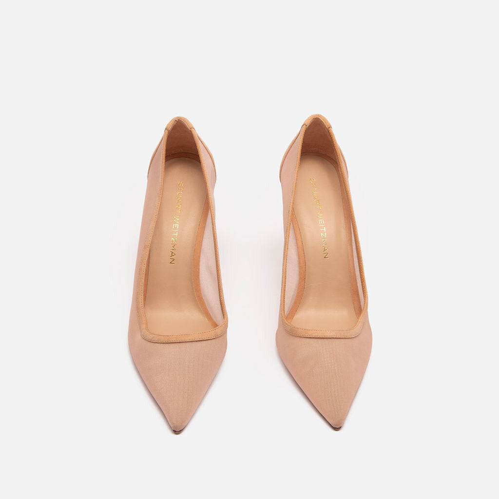Stuart Weitzman Nude Mesh Pointed Toe Pumps