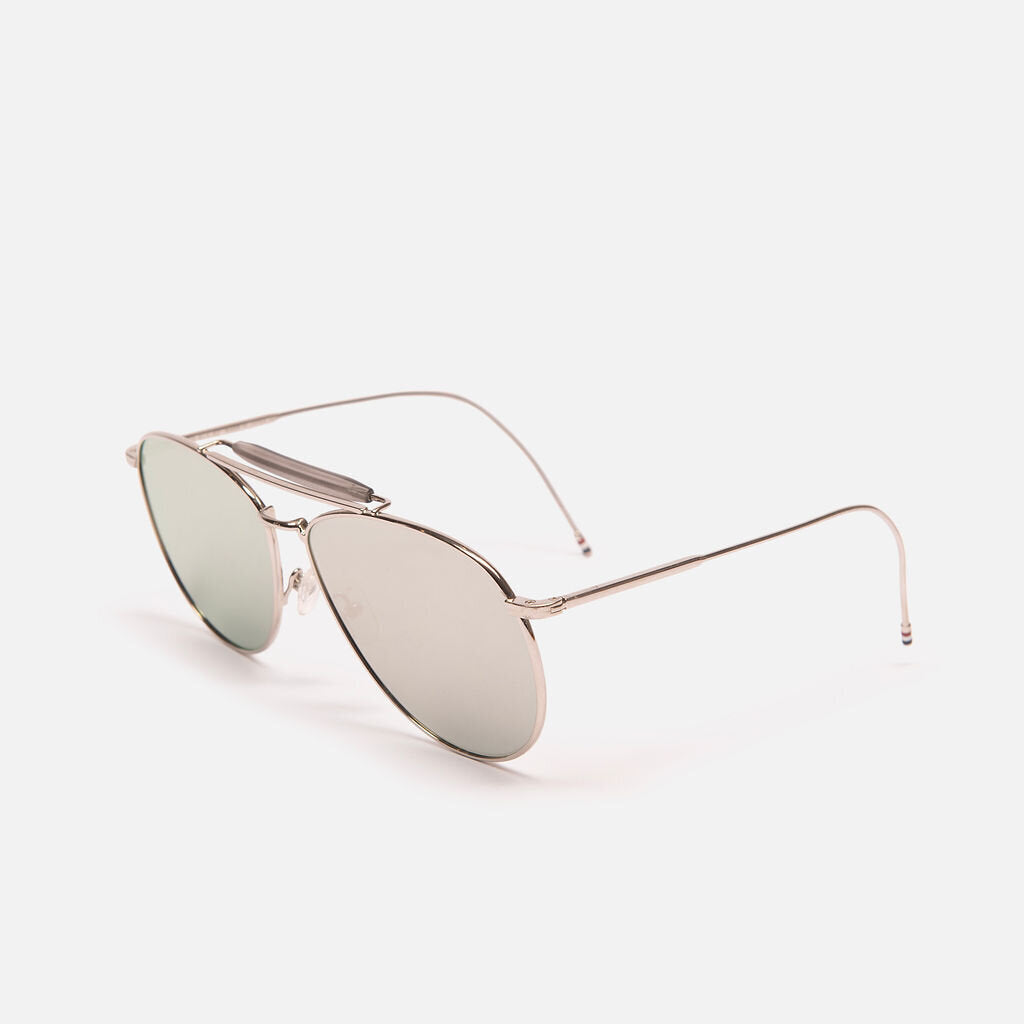 Thom Browne Silver Reflective Aviator Sunglasses