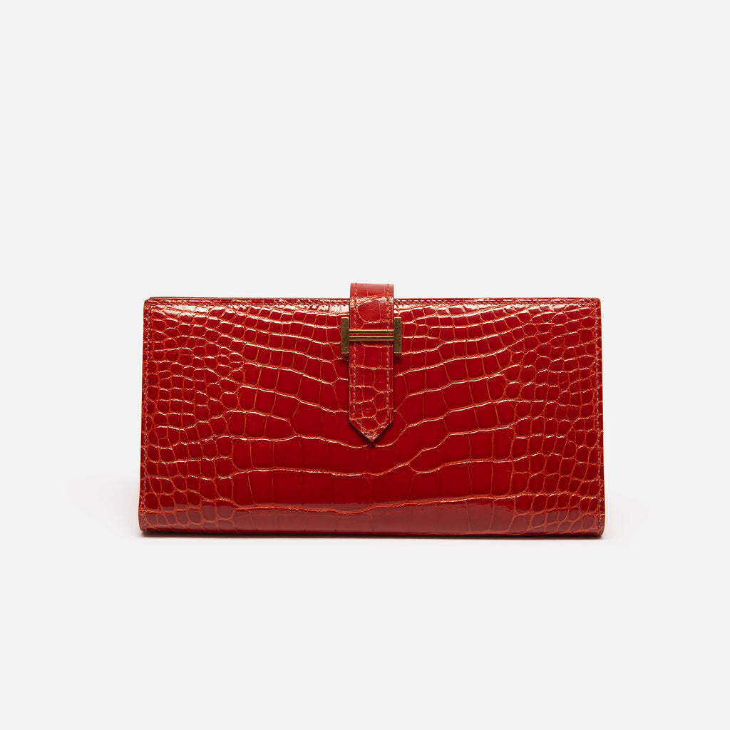 Hermes Brown/Gold Crocodile Bearn Wallet