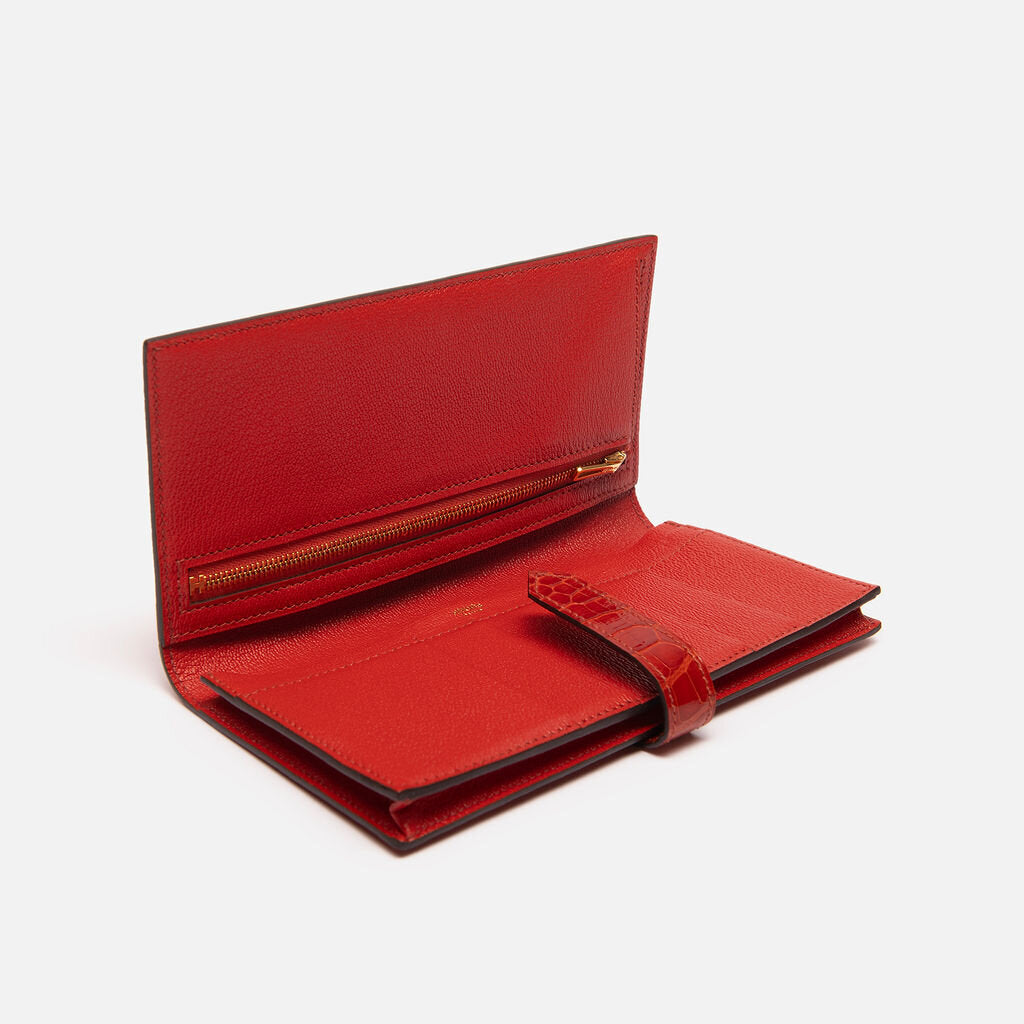 Hermes Brown/Gold Crocodile Bearn Wallet