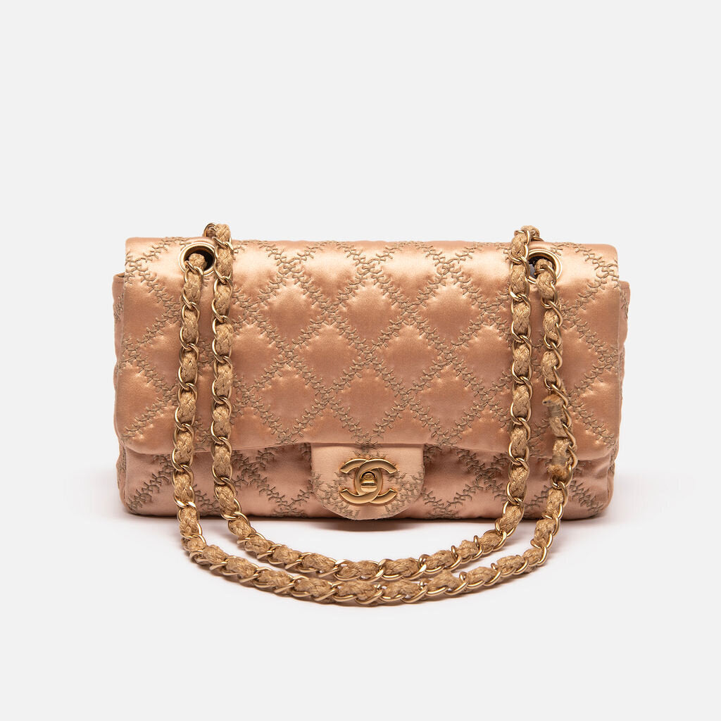 Chanel Pink Satin Woven Strap Shoulder Bag