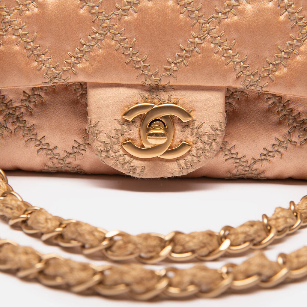 Chanel Pink Satin Woven Strap Shoulder Bag