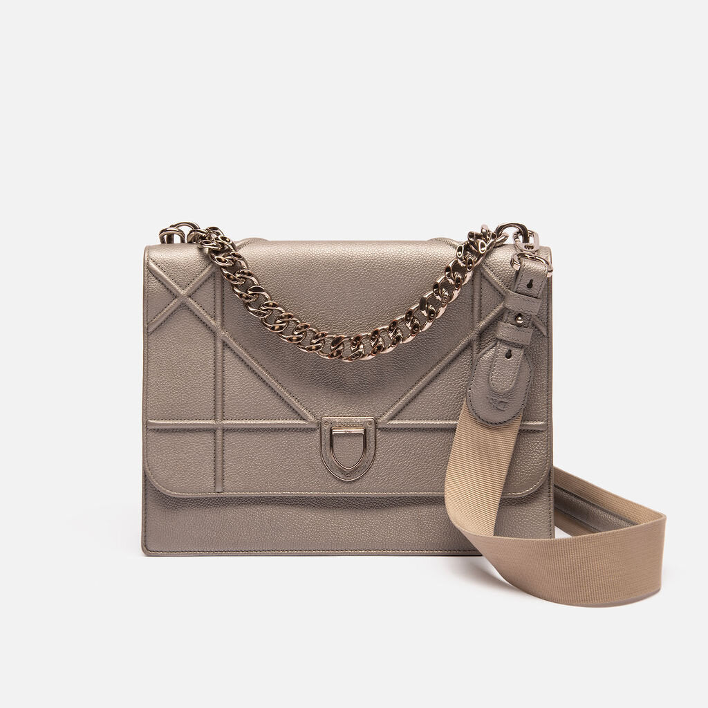 Christian Dior Large Diorama Silver Chain Top Handle & Canvas Strap