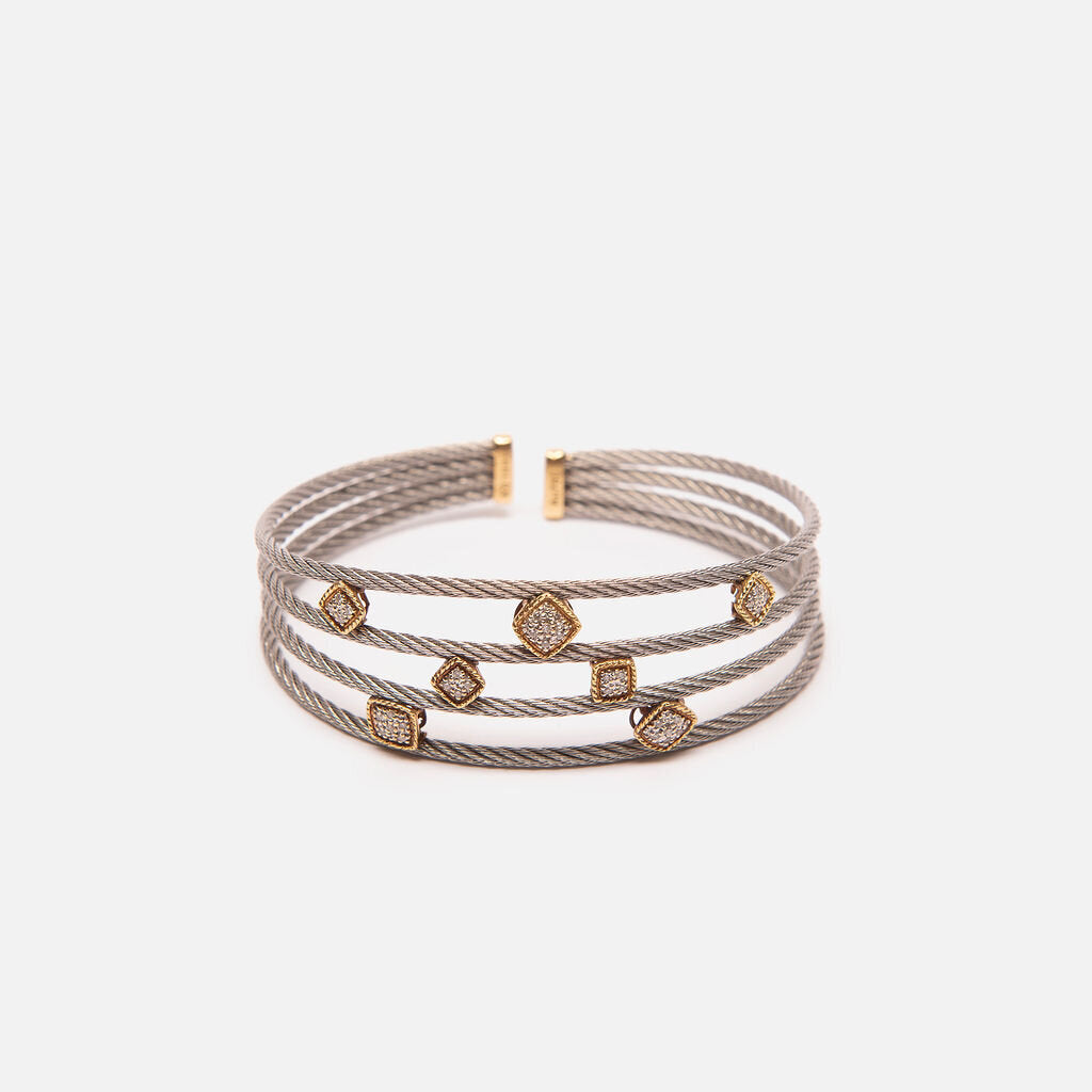 Charriol Steel + 18k Yellow Gold Pave Diamond Set Cable Bracelet
